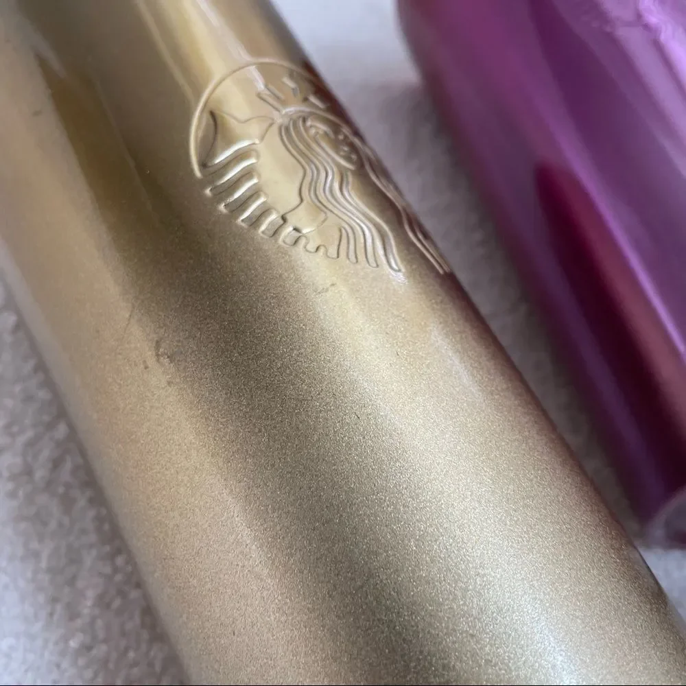 2 Starbucks Gradient Ombre Cold Cups Tumblers 24oz Gold Red 1 New 1 Preowned